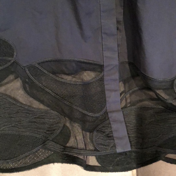 Women’s Navy Button-Up Blouse with Sheer Hem - Picture 3 of 8